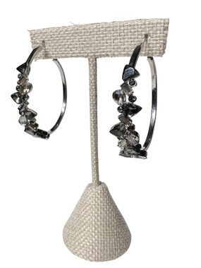 Silver Crystal Embellished Hoop Earrings - Women Jewelry
